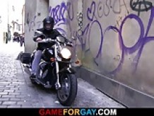 Muscle biker is seduced by a homo  