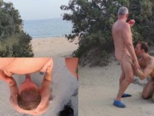 Viejo chupa y se corre en la playa pública - Amateur Older Younger