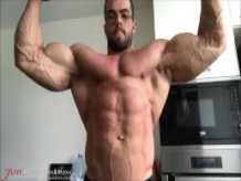 Bodybuilder Posing for Muscle Worship Session. Sorry - Totally SFW.