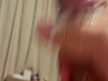 Cum rápido antes de ir a la cama después de gotear mucho líquido preseminal.