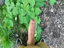 Thick dick outdoor cumshot and close up looking on cum