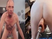 Cinta amordazada (¡clara y efectiva!) y culo usado por una máquina de follar